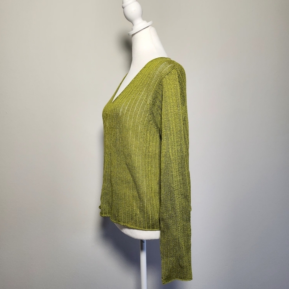 Eileen Fisher Sheen Olive Green 100% Cotton Longsleeve Heavyweight Knit Top L - Picture 3 of 11